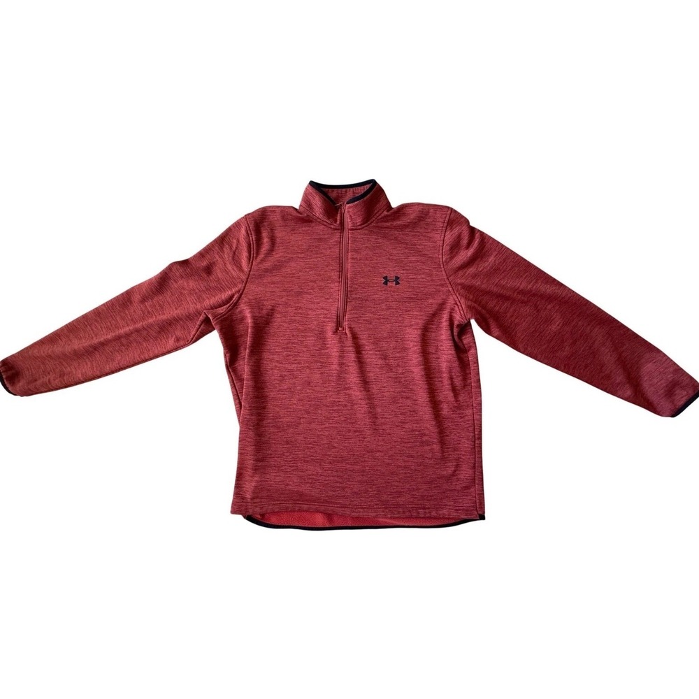 Under Armour Mens ColdGear Quarter Zip Pullover Red Heather Fleece Large Loose